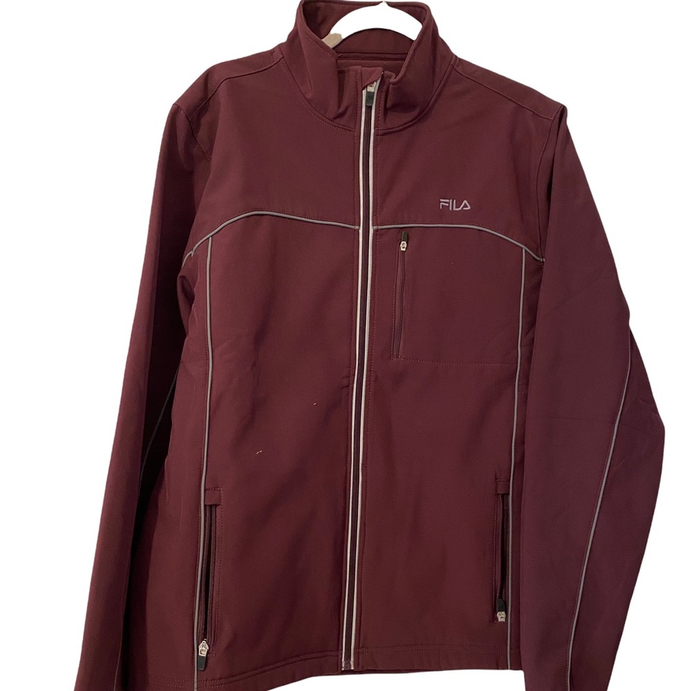 Fila womans full zip jacket Coat Large Pockets  Red Pink Bungee Piping Detail